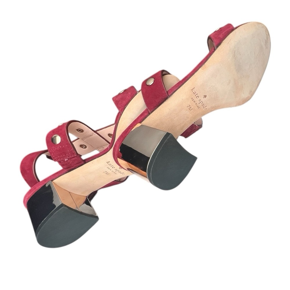 Kate Spade Burgundy Suede Studded Sandals 7M Block Heel Strappy Boho Chic - Picture 3 of 10